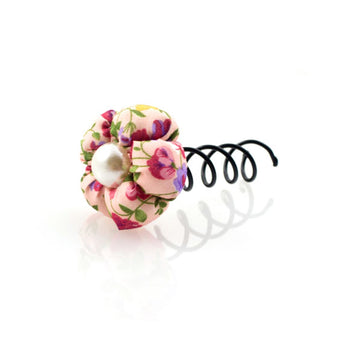 Updo Secure Spin Hairpin with Pink Flower